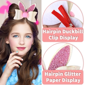 Fermagli per capelli a orecchie di coniglio con paillettes rosa e fiocco bimba