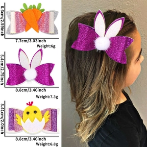 Fermagli per capelli con orecchie di coniglio e carote glitter per feste di Pasqua