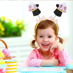 Easter kids headband with yellow sequin hat and glitter bunny ears for festive parties