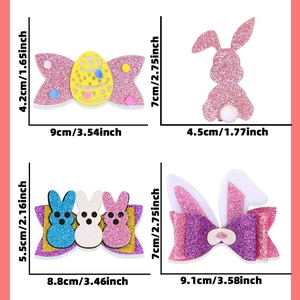 Tabella taglie dettagliata per fermagli capelli di Pasqua con glitter e misure chiare