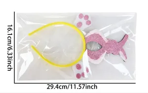 Size chart showing dimensions of the Easter rabbit ear headband in clear packaging