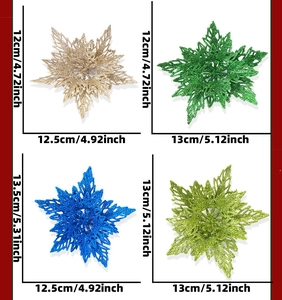 Detail of 13cm glitter artificial Christmas flowers in four colors for DIY tree decor