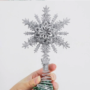 Silver glitter snowflake tree topper with conical spring base for Christmas decor