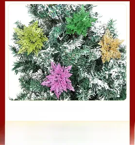 Close-up of 13cm glitter artificial Christmas flowers for tree and DIY holiday decoration