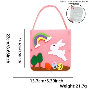 Detailed view of DIY Easter felt bag featuring bunny and egg patterns with dimensions