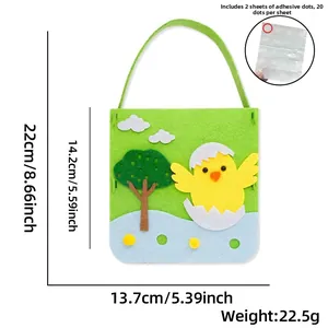 Detailed size specifications and felt chicken pattern for DIY Easter candy tote bag