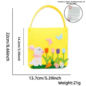 DIY yellow felt Easter bunny tote bag with size dimensions and craft accessory details