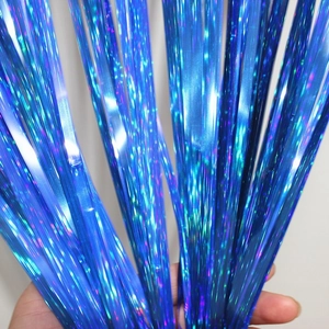 2 Meter langer laserblauer Lametta-Vorhang mit holografischen Fransen für Party-Deko