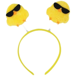 Easter felt headband featuring two funny yellow plush chicks wearing black sunglasses