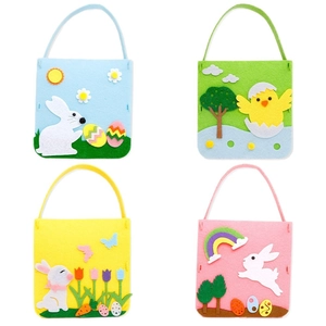 Easter felt gift bags set with cartoon bunny and eggs patterns for kids party favors