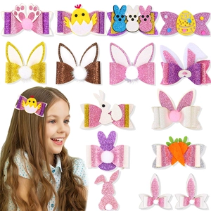 Easter Rabbit Ears Hair Clips For Kids Glitter Felt Chick Egg Carrot Hairpins Festive Party Hair Accessories For Girls