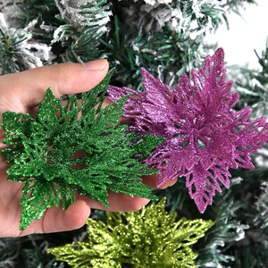 Sparkling glitter Christmas flower decoration for tree diy crafts in green and purple