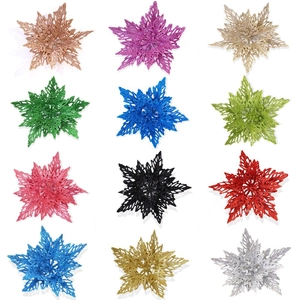 Glitter Christmas Tree Flower Decorations Hollow Poinsettia Ornaments For Holiday Party Home Scene Layout Festive Hanging Decor