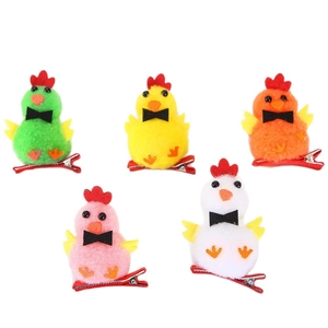 Plüsch-Küken-Haarspangen-Set zu Ostern in fünf Farben mit Schleifen und Metallclips