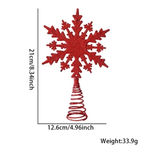 Red glitter snowflake Christmas tree topper with spiral spring base for festive decor
