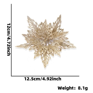 Champagne gold glitter artificial poinsettia flower for Christmas tree decoration