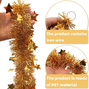 Golden Christmas tinsel garland with star shapes and flexible iron wire for party decor