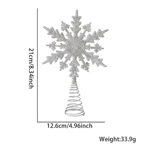 Silver glitter snowflake Christmas tree topper with spring base, 21cm height dimension