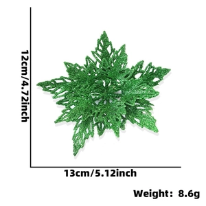 Green glitter layered Christmas flower decoration measuring 13cm for holiday tree decor