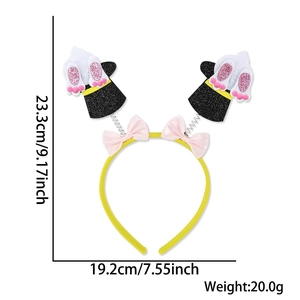 Easter bunny magician headband with pink bows and sequined top hat dimensions