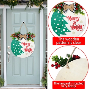 Detailed view of 28cm Christmas wooden door hanger with clear patterns and secure lanyard