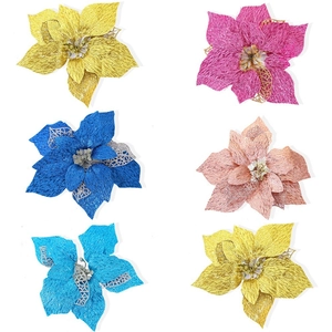 Glittery 22cm artificial Christmas flowers in metallic colors for tree decoration