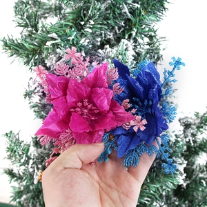 Sparkling 15cm artificial glitter poinsettia flowers for Christmas tree decoration