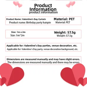 Détails du rideau de pluie PET Saint Valentin 1x2m pour décoration de fond de fête