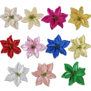Fleurs de poinsettia artificielles en velours pailleté en 11 couleurs pour sapin de Noël