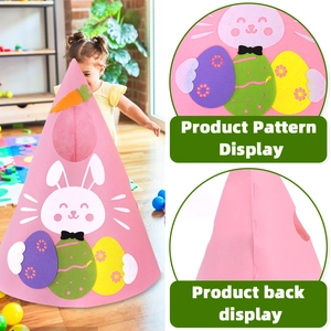 Detailed views showing the vibrant patterns and back structure of the Easter rabbit felt costume