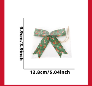 Detailed size view of green Christmas bow with candy cane patterns at 12.8cm x 9.9cm