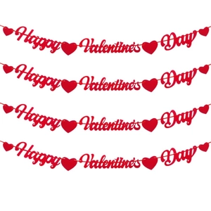 Red glitter Happy Valentine's Day paper banner with heart shapes for party decor