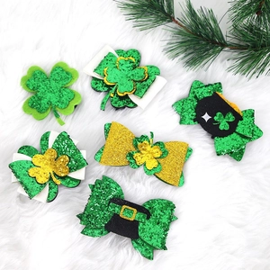 Pince à Cheveux Trèfle Saint-Patrick Chapeau de Leprechaun Pailleté Feutre Nœud Lucky Accessoires de Coiffure Fête Irlandaise pour Femmes Enfants