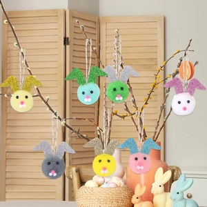 Colgantes de conejito de Pascua con pompones y orejas brillantes para decoración de fiesta