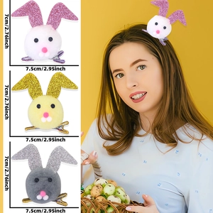 Fermagli per capelli a forma di coniglio di Pasqua in peluche con orecchie glitterate