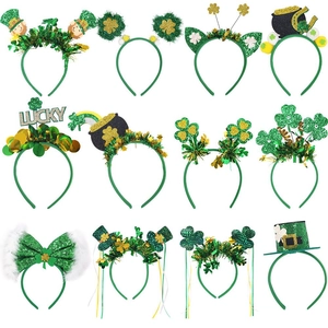 St Patrick's Day Headband PET Felt Green Shamrock Leprechaun Mini Hat Sequins Bow Tinsel Hair Hoop Party Costume Accessory