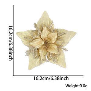 Glittery gold artificial Christmas poinsettia flower for tree and wreath decoration