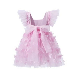 Detail of baby girl tutu romper with 3D butterfly appliques and a mesh bow on the back