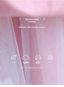 Detail of pink princess dress featuring breathable mesh layer and soft skin-friendly lining