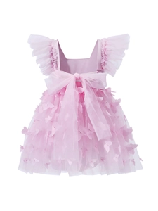 Pink toddler mesh tutu dress featuring butterfly appliques and elegant back bow