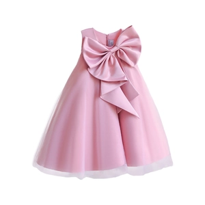 Pink sleeveless girls' princess dress with large bow and layered tulle skirt