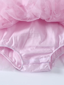 Baby girl pink tulle princess bodysuit dress with butterfly mesh and soft cotton lining