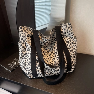Tote Bag en Toile Imprimé Léopard pour Femmes Grande Capacité Sac à Épaule Décontracté Sac à Main Mode pour Navettage