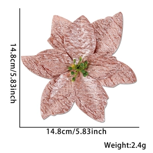 Rose gold velvet poinsettia Christmas tree flower ornament with glitter 5.8 inch size