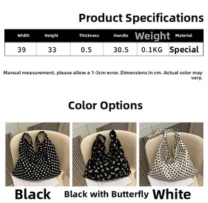 Detailed size specifications for canvas tote bags with polka dot and bow patterns