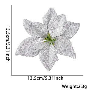 Silver glitter poinsettia artificial flower decoration for Christmas tree, 13.5cm diameter