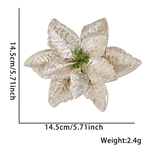 Champagne gold Christmas flower decoration with glitter petals and size markings