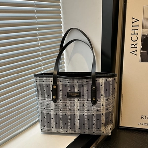 Women's Large Capacity PU Leather Tote Bag Vintage Plaid Heart Printed Shoulder Bag For College Office Daily Commute