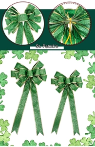 Detailansicht der grünen St. Patrick's Day Schleifen mit Goldrand und Bindedrähten