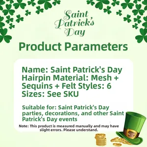 Saint Patrick's Day hair clip details showing tulle, sequins and felt material specifications